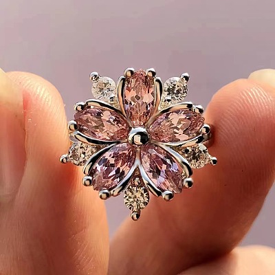 Plum Blossom Brass Pave Cubic Zirconia Finger Rings for Women FS-WG857C0-01-1
