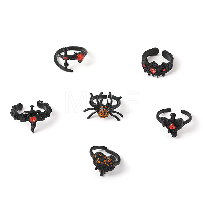 6Pcs 6 Styles Alloy Rhinestone Cuff Rings Sets WG9487C-01-1