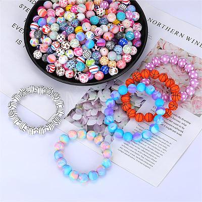 Printed Round with Baseball Pattern Silicone Focal Beads SI-JX0056A-109-1