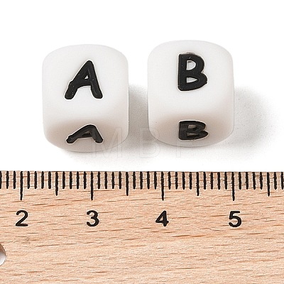 26Pcs 26 Style Cube with Letter Silicone Beads SIL-XCP0001-13-1