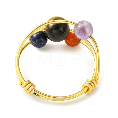 4Pcs 4 Style Natural Mixed Gemstone Braided Bead Finger Rings Set RJEW-TA00083-1