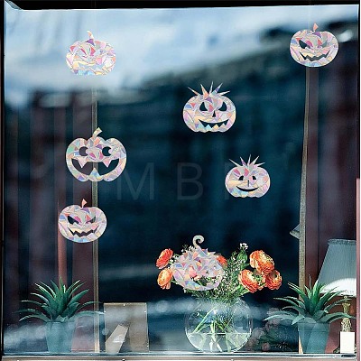 Holographic Pumpkin PVC Window Stickers AJEW-WH0033-47-1