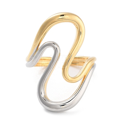 Brass Wave Open Cuff Ring for Women RJEW-C102-21GP-1