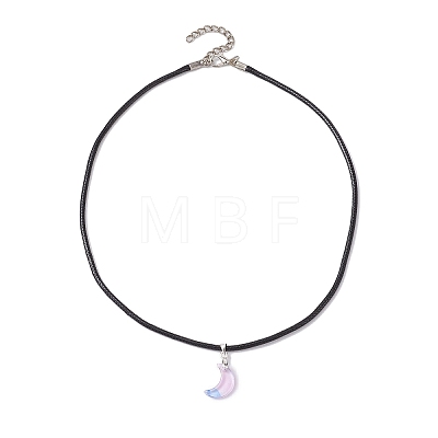 Glass Crescent Moon Pendant Necklaces NJEW-JN04579-05-1