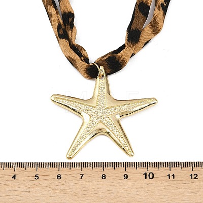 Ocean Alloy Starfish Pendant 2-Strand Leopard Print Polyester Cord Necklaces for Women NJEW-A066-06G-1