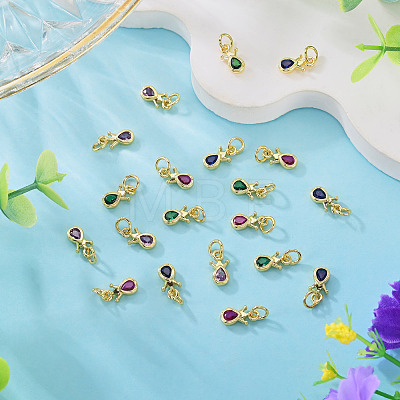 20Pcs 4 Colors Brass Cubic Zirconia Charms KK-TA0009-13A-1