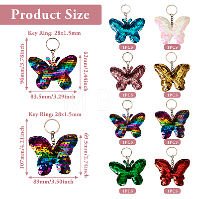 8Pcs 8 Colors Reflective Sequin Butterfly Pendant Keychain KEYC-TA0001-19-1