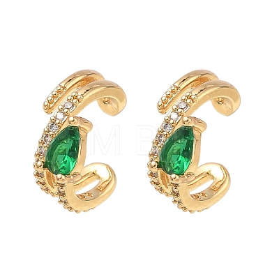C-Shaped with Teardrop Brass Micro Pave Cubic Zirconia Cuff Earrings EJEW-L316-01G-13-1
