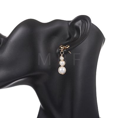 Bowknot Shell Pearl Tassel Stud Earrings EJEW-JE06882-1