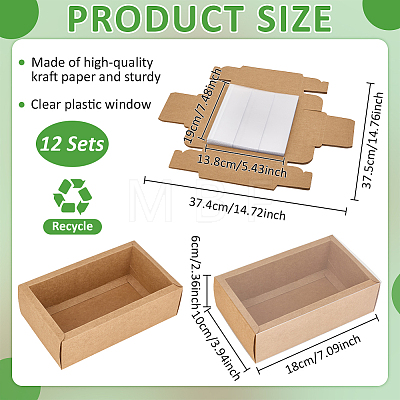 Rectangle Folding Cardboard Kraft Paper Packing Drawer Boxes with Clear Plastic Cover CON-WH0100-57B-1