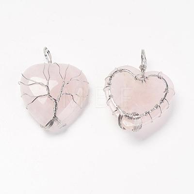 Natural Rose Quartz Pendants G-G713-F02-1