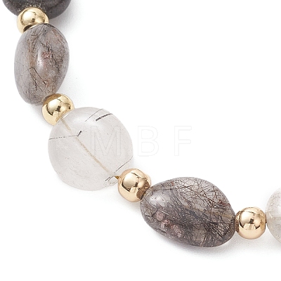 Natural Tourmalinated Quartz & Brass Beaded Bracelets for Women BJEW-JB12904-02-1