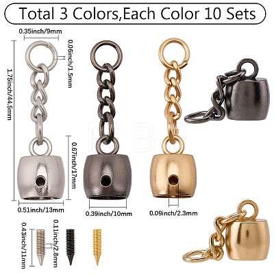 30 Sets 3 Colors Zinc Alloy Cord Ends FIND-SC0023-69-1