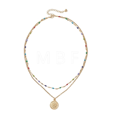 2Pcs 2 Styles 304 Stainless Steel Moon Sun Pendant Colorful Enamel Cable Chain Double Layer Necklaces for Women NJEW-JN05809-1