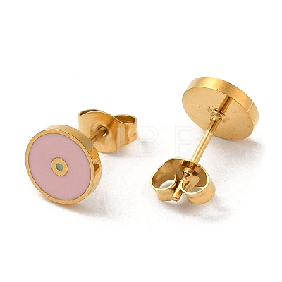 Ion Plating(IP) 304 Stainless Steel Stud Earrings with Pink Enamel EJEW-Q783-09G-1