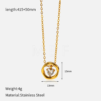 304 Stainless Steel Pave Clear Cubic Zirconia Ring with Heart Pendant Necklaces for Women WG58E99-01-1