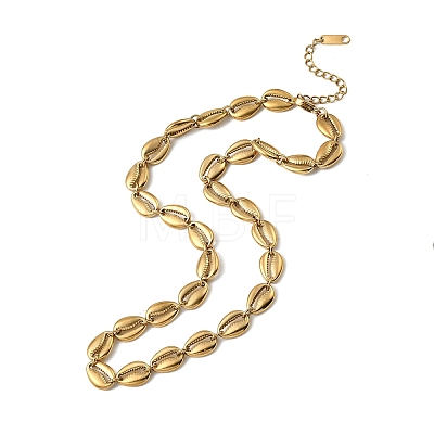 Ocean 304 Stainless Steel Cowrie Shell Shape Link Chain Necklaces for Women NJEW-K310-01G-1