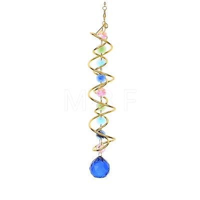 Iron Spiral & Glass Octagon & Teardrop Hanging Suncatchers HJEW-F025-01G-01-1