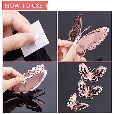 CREATCABIN 3Sets 3D Butterfly PVC Mirrors Wall Stickers DIY-CN0001-86A-1