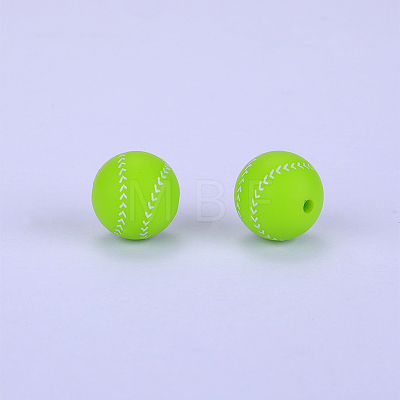 Printed Round with Baseball Pattern Silicone Focal Beads SI-JX0056A-106-1