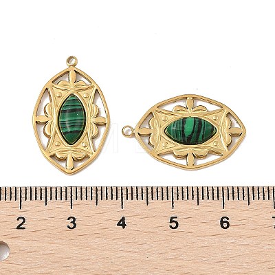 304 Stainless Steel Pave Synthetic Malachite Pendants STAS-P380-18G-02-1