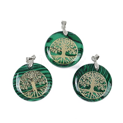 Synthetic Malachite Flat Round Pendants G-Q188-01P-03-1