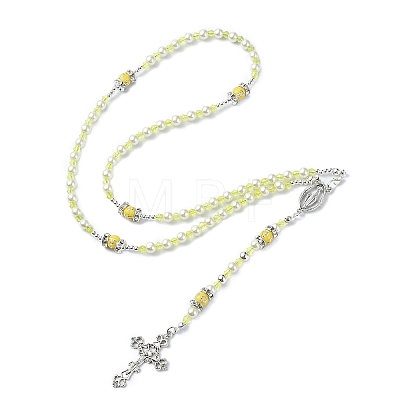 Cross & Virgin Mary Alloy Rosary Bead Necklaces NJEW-JN05123-05-1