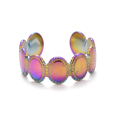 Ion Plating(IP) Rainbow Color 304 Stainless Steel Oval Wrap Open Cuff Ring for Women RJEW-C025-05M-1