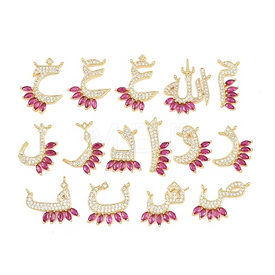 15Pcs Brass Micro Pave Cubic Zirconia Pendants KK-Z151-15G-02-1