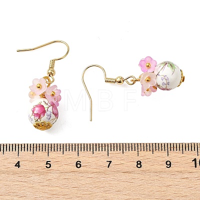 Handmade Flower Printed Porcelain Ceramic Dangle Earrings EJEW-JE07288-1