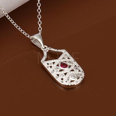 Simple Silver Color Plated Brass Cubic Zirconia Rectangle Pendant Necklaces For Women NJEW-BB12886-1