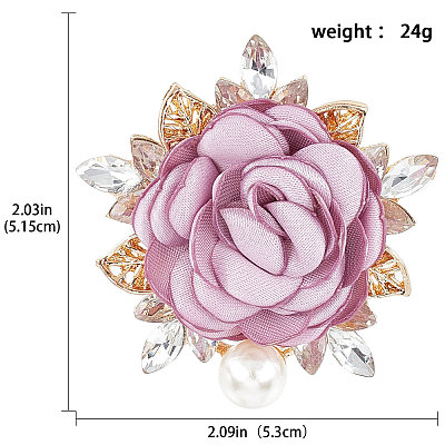 Cloth Rose with Crystal Rhinestone Brooch Pin JEWB-WH0028-13LG-1
