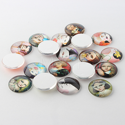 Girl Printed Glass Cabochons X-GGLA-A002-12mm-PP-1