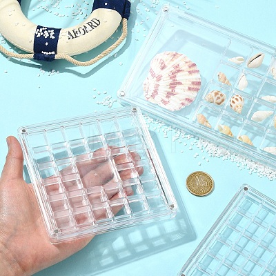 3Pcs 3 Styles Transparent Acrylic Grided Storage Boxes with Magnetic Lid for Loose Shell Beads CON-YW0001-99-1