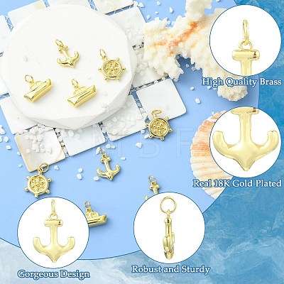 9Pcs 3 Styles Helm & Ship Charms Brass Pendants KK-CJ0005-75-1