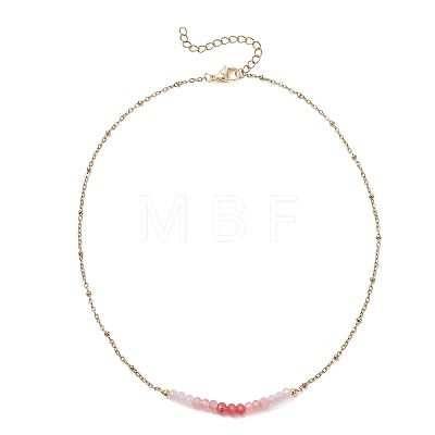 Dyed Natural Malaysia Jade Faceted Rondelle Beaded 304 Stainless Steel Satellite Chain Necklaces for Women NJEW-JN05783-01-1