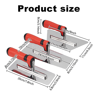 3Pcs 420 Stainless Steel Finishing Trowel Sets TOOL-WH0136-238-1