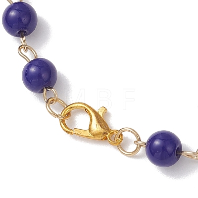 Blue Round Glass Rosary Bead Necklaces NJEW-JN05626-1