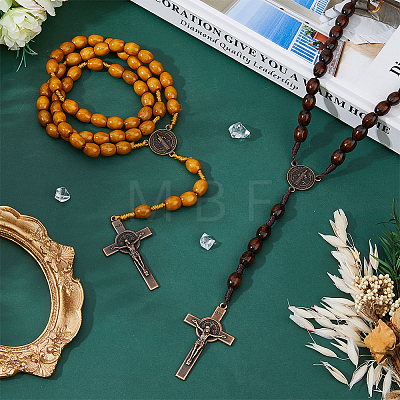 FIBLOOM 2Pcs 2 Colors Alloy Religion Crucifix Cross Pendant Necklaces Set NJEW-FI0001-38-1