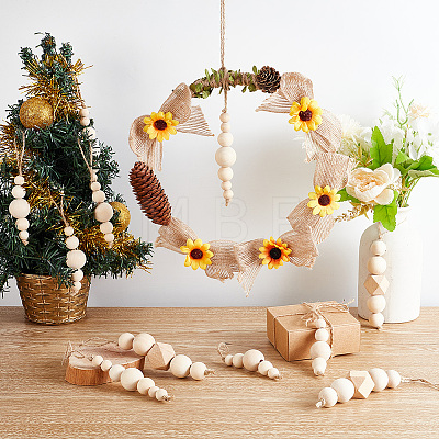 AHADERMAKER 30Pcs 3 Style Christmas Round Wooden Beaded Pendant Decorations HJEW-GA0001-47-1