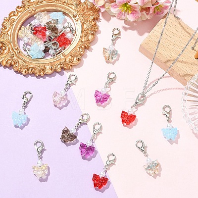 20Pcs Transparent Glass & ABS Plastic Pearl Butterfly Pendant Decorations HJEW-YW00269-1