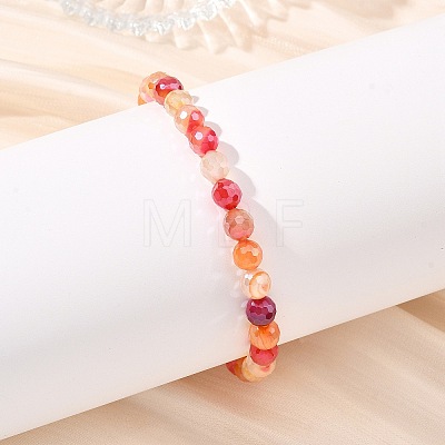 Natural Banded Agate Round Beaded Stretch Bracelets for Women BJEW-JB14071-1