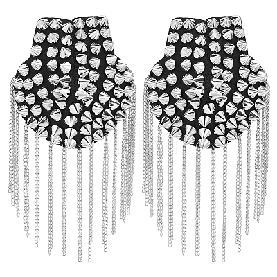 2Pcs Felt & CCB Plastic & Alloy & Iron Curb Chain Tassel Rivet Epaulettes AJEW-GA0010-65P-1