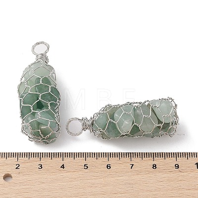 Rack Plating Copper Wire Wrapped Natural Green Aventurine Chip Big Pendants G-C130-01P-08-1