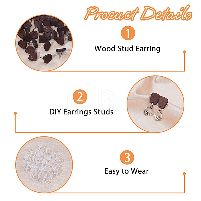 60Pcs Wood Stud Earrings Finding EJEW-FI0003-33C-1