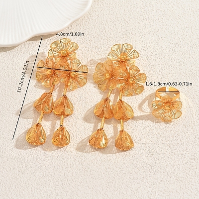 Iron Hollow Flower Earring & Cuff Rings Sets for Women Engagement Wedding Party Accessories AS0088-1
