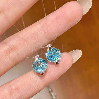 Brass Pave Cubic Zirconia Rose Flower Pendant Invisible Necklaces for Women WG2877B-01-1