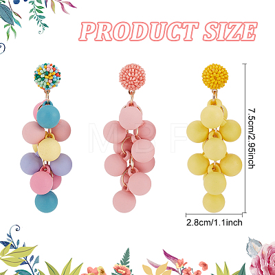 3 Pairs 3 Colors Candy Color Acrylic Cluster Dangle Stud Earrings EJEW-FI0001-18-1