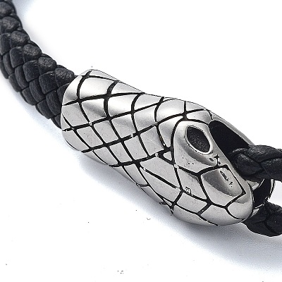 Men's Braided Black PU Leather Cord Bracelets BJEW-K243-54AS-1