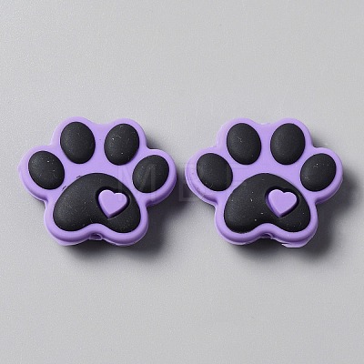 Dog Paw Print Food Grade Eco-Friendly Silicone Beads SIL-WH0008-45D-1